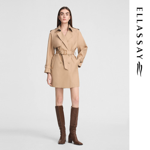 ELLASSAY歌力思早秋新款纯棉经典肯辛顿风衣外套女EWA356F01100