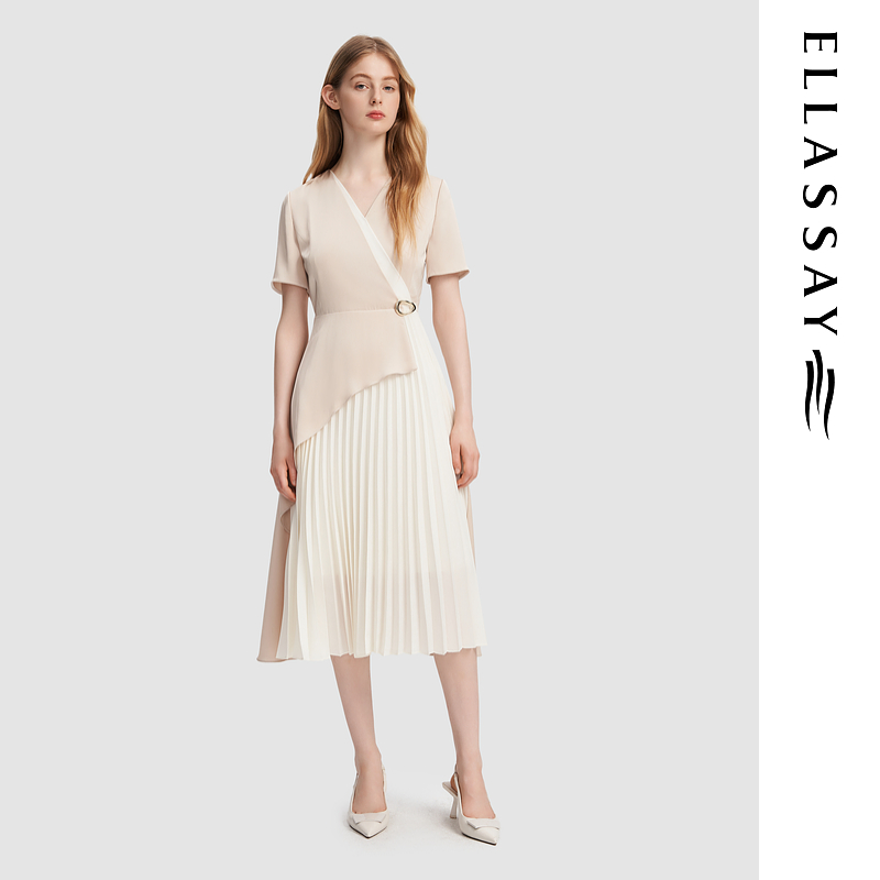 ELLASSAY歌力思夏季新款时尚优雅气质百褶连衣裙女EWD356Y06700