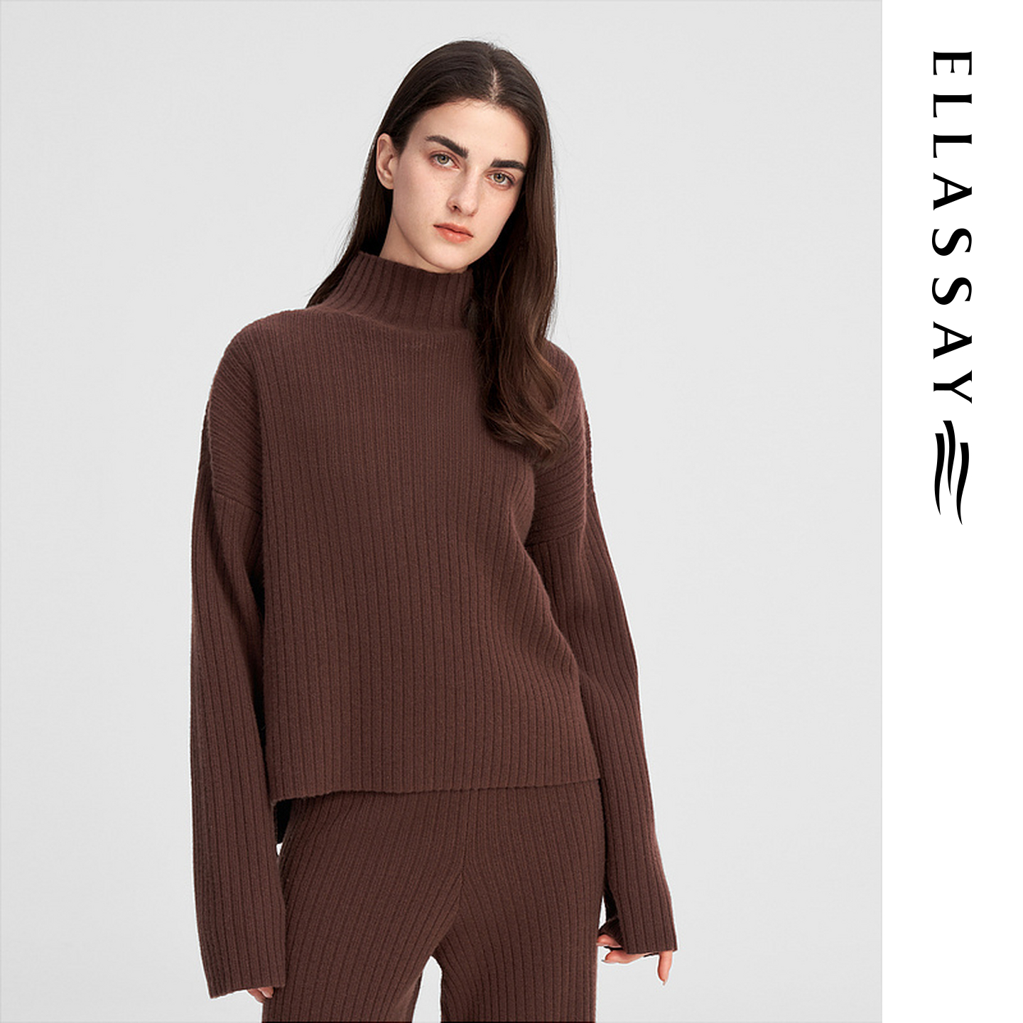 ELLASSAY歌力思秋季新款绵羊毛高领套头针织衫女EWW343M07800