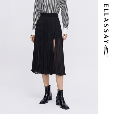 ELLASSAY歌力思春夏新款高开衩设计高腰褶皱半身裙女EWE341Q02600