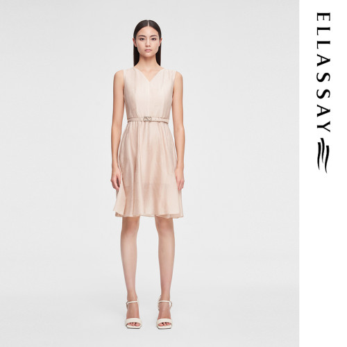 ELLASSAY歌力思夏季新款莱赛尔V领优雅气质连衣裙女EWE352Y15000