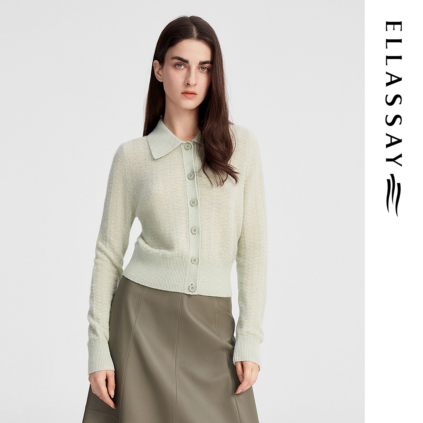 ELLASSAY歌力思秋季新款修身翻领绵羊毛针织衫女EWW343M05500