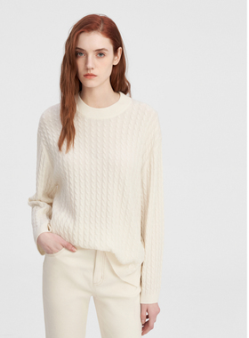 ELLASSAY歌力思冬季新款绵羊毛麻花针织套头针织衫女EWW344M06000