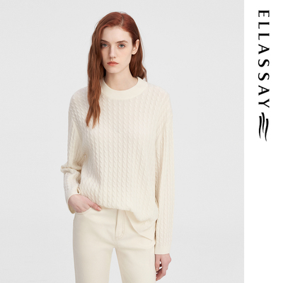 ELLASSAY歌力思冬季新款绵羊毛麻花针织套头针织衫女EWW344M06000
