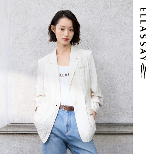ELLASSAY歌力思2026春夏新款桑蚕丝立体褶裥西装女EWE372T02200