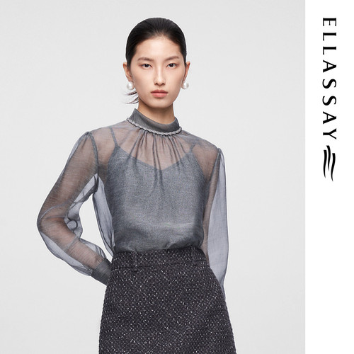 ELLASSAY歌力思早春新款领口镶钻简约真两件衬衫女EWF361C01700