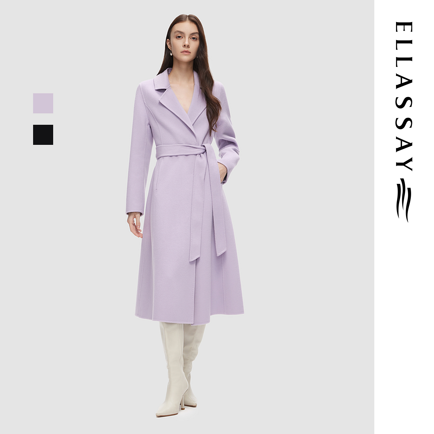 ELLASSAY歌力思秋季新款绵羊毛优雅气质浴袍式大衣女EWD353D02200