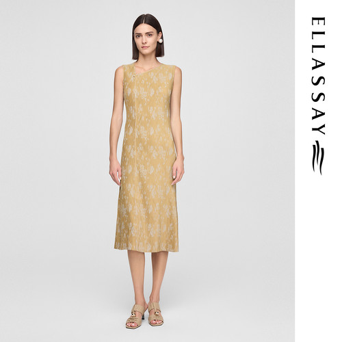 ELLASSAY歌力思春夏新款新中式修身斜领无袖连衣裙女EWW362Y05500
