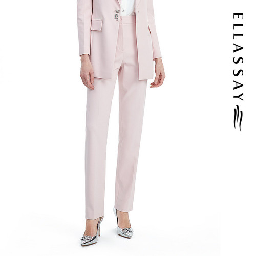 ELLASSAY歌力思春季新款轻柔蜜粉色棉休闲西裤女EWF331K00400