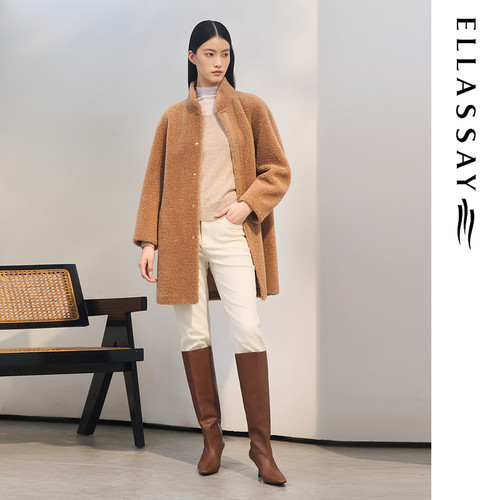 ELLASSAY歌力思秋冬新款100%绵羊毛毛呢大衣女EWD364D05400