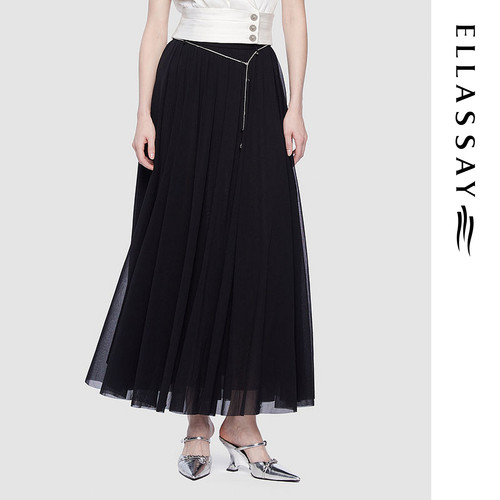 ELLASSAY歌力思春夏新款轻盈优雅高腰双层纱半身裙女EWD362Q00600