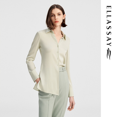 ELLASSAY歌力思秋季新款桑蚕丝开叉收腰衬衫女EWW343C00600