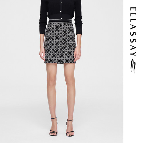 ELLASSAY歌力思夏季新款钻石格纹绣花气质半身裙女EWF351Q01200