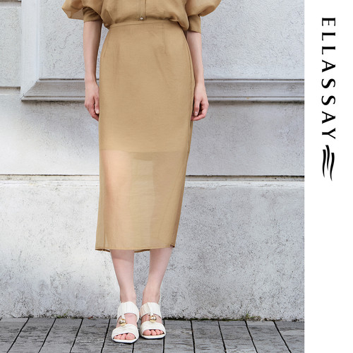 ELLASSAY歌力思2026夏季新款挺括丝缎光泽半身裙女EWE372Q04000