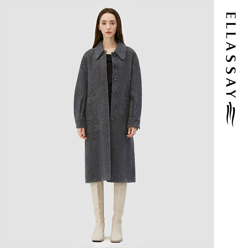 ELLASSAY歌力思秋季新款复古感羊毛骆驼绒毛呢大衣女EWB344D01400