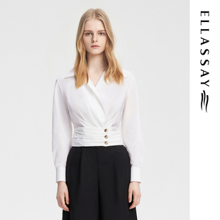 ELLASSAY歌力思秋季新款棉感设计感短袖小众衬衫女EWB353C00500