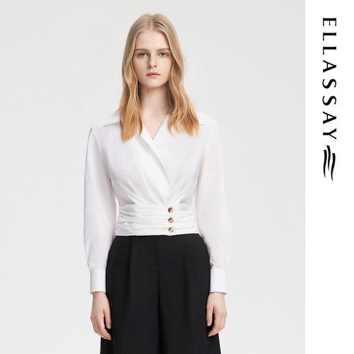 ELLASSAY歌力思秋季新款棉感设计感短袖小众衬衫女EWB353C00500