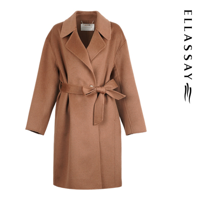 ELLASSAY歌力思秋冬新款真丝羊毛复古驼棕大衣女EWD366D065TA