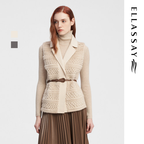 ELLASSAY歌力思秋冬新款拼接西装领温暖水貂毛皮草女EWE343S02700