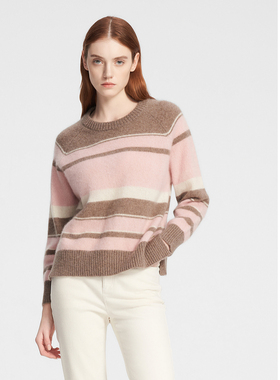 ELLASSAY歌力思秋冬新款山羊绒侧开叉条纹针织衫女EWE354M20300