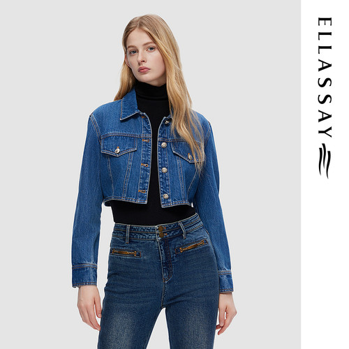 ELLASSAY歌力思年秋季新款纯棉复古休闲牛仔短外套女EWD353N02400