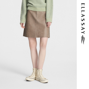 ELLASSAY歌力思秋季新款牛仔印花小羊皮A字半身裙女EWW354X00300