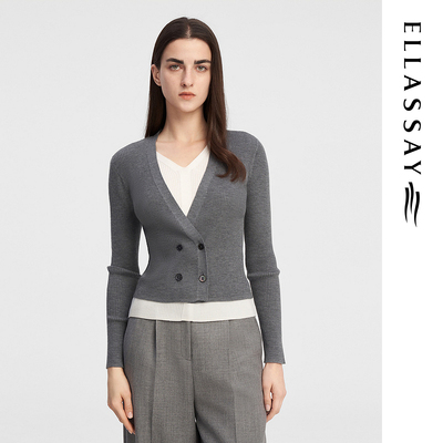 ELLASSAY歌力思秋季新款绵羊毛假两件修身针织衫女EWE343M03000