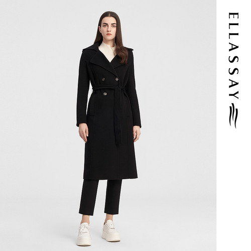 ELLASSAY歌力思秋季新款羊毛羊绒黑色毛呢外套女EWE343D04100