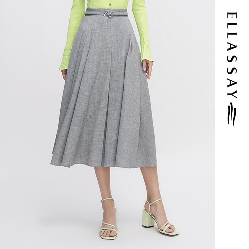 ELLASSAY歌力思春夏新款轻熟风百搭a字百褶半裙女EWF341Q02400