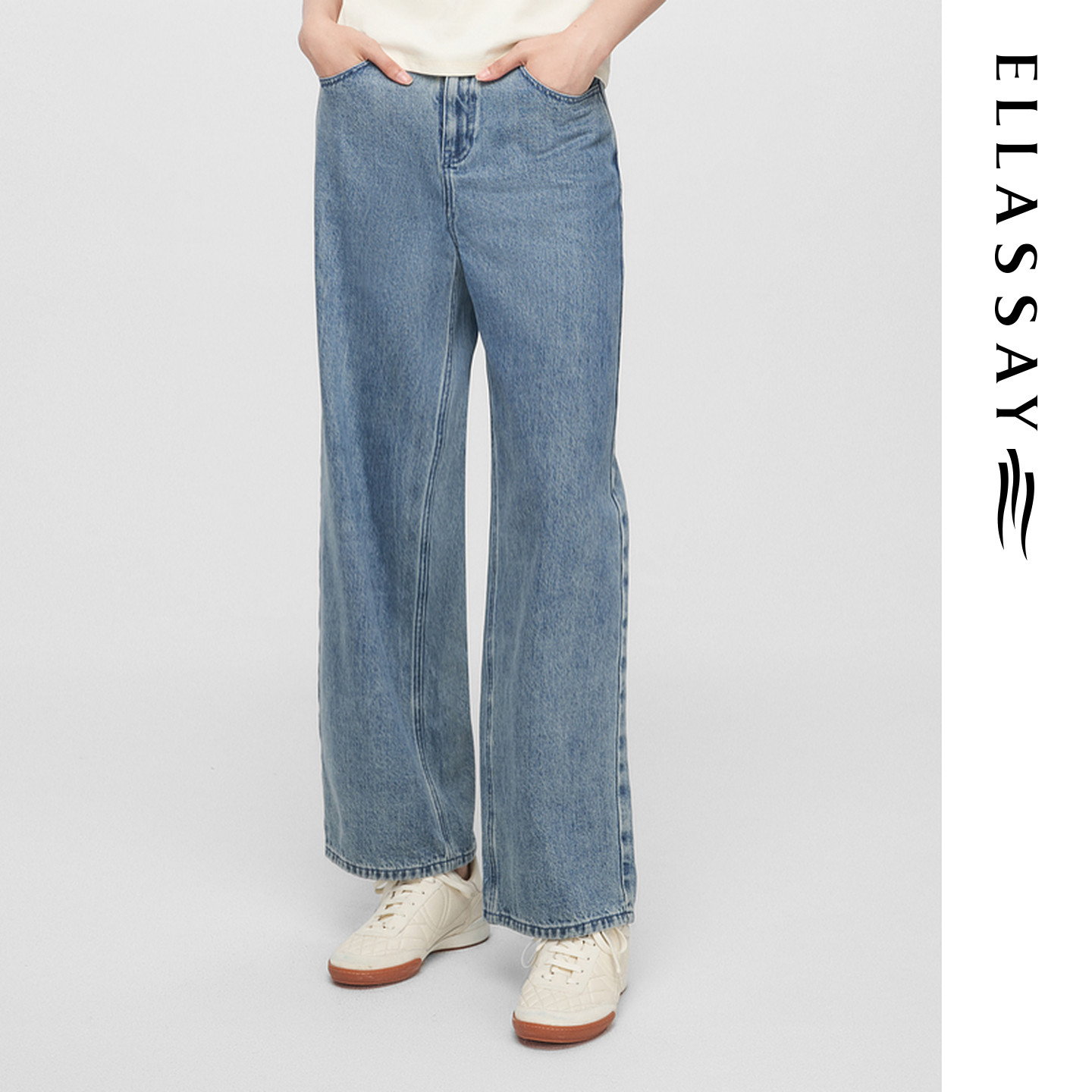 ELLASSAY歌力思早春新款棉舒适简约直筒休闲牛仔裤女EWW361N00700