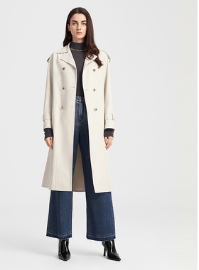 ELLASSAY歌力思秋季新款棉经典双排扣翻领中长风衣女EWB343F00200