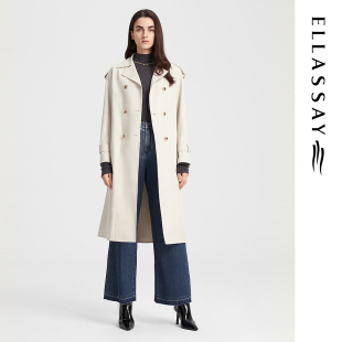 双排扣翻领中长风衣女EWB343F00200 棉经典 ELLASSAY歌力思秋季 新款