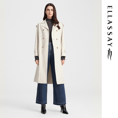 ELLASSAY歌力思秋季新款棉经典双排扣翻领中长风衣女EWB343F00200