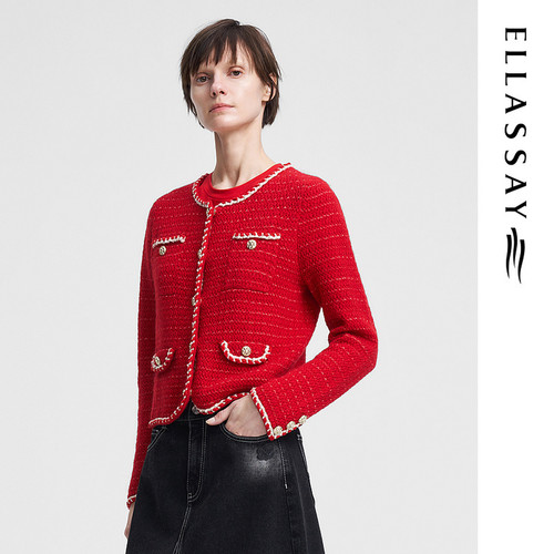ELLASSAY歌力思2026春季新款绵羊毛小香风千金外套女EWV351M00100