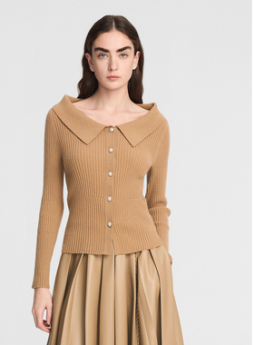 ELLASSAY歌力思秋季新款绵羊毛法式大翻领针织衫女EWE353M20900