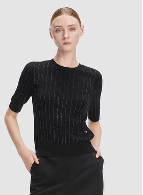 ELLASSAY歌力思早春新款100%绵羊毛圆领烫钻针织衫女EWF351M00900