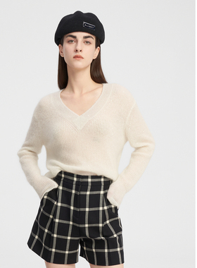 ELLASSAY歌力思秋季新款马海毛珠片纱V领针织衫女EWE343M08100