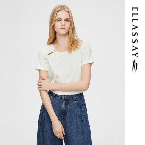ELLASSAY歌力思春季新款简约百搭镂空设计短款T恤女EWB362Z00200