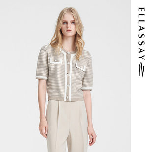 针织衫 格纹箱型短袖 女EWE351M06100 新款 ELLASSAY歌力思春季