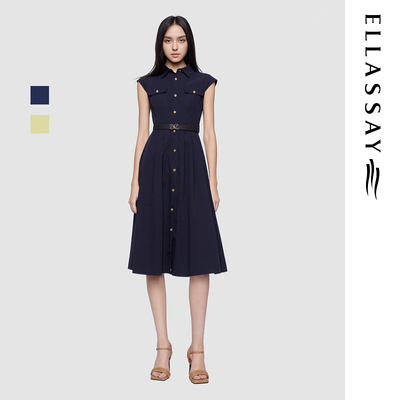 ELLASSAY歌力思夏季新款棉通勤无袖衬衫连衣裙女EWD361Y23000