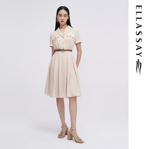 ELLASSAY歌力思春夏新款三醋酸法式风西装领连衣裙女EWF341Y04800
