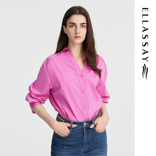 ELLASSAY歌力思秋季新款柔软滑爽弹力棉衬衫女EWW343C01100