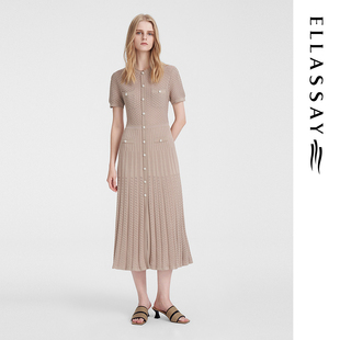 ELLASSAY歌力思夏季新款法式优雅短袖针织连衣裙女EWE352M01700