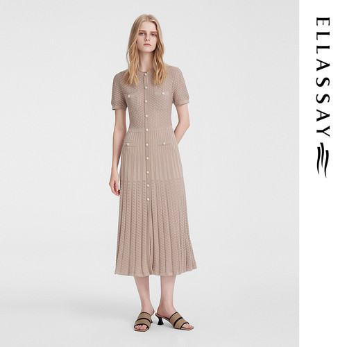 ELLASSAY歌力思夏季新款法式优雅短袖针织连衣裙女EWE352M01700