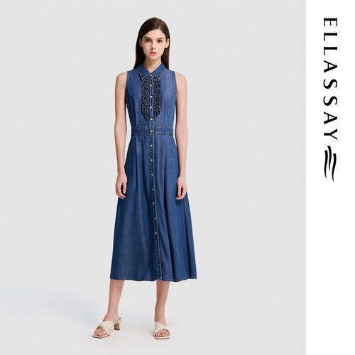 ELLASSAY歌力思2026夏季新款100%莱赛尔无袖衬衫裙女EWB372N01400