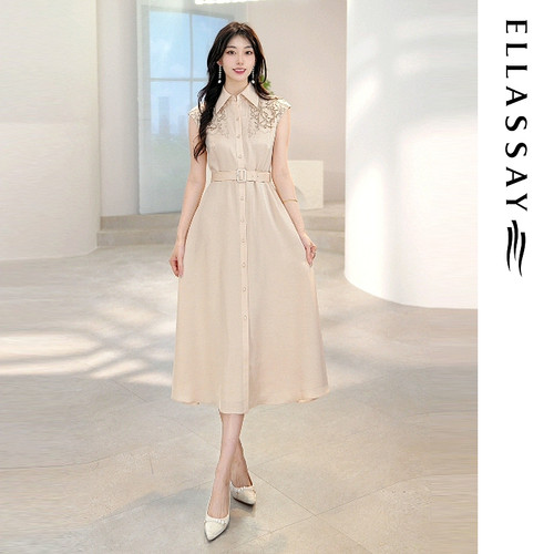 ELLASSAY歌力思2026夏季新款100%三醋纤通勤连衣裙EWD365Y25900