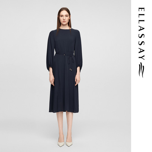 ELLASSAY歌力思早春新款100%桑蚕丝造型捏褶连衣裙女EWE361Y15600
