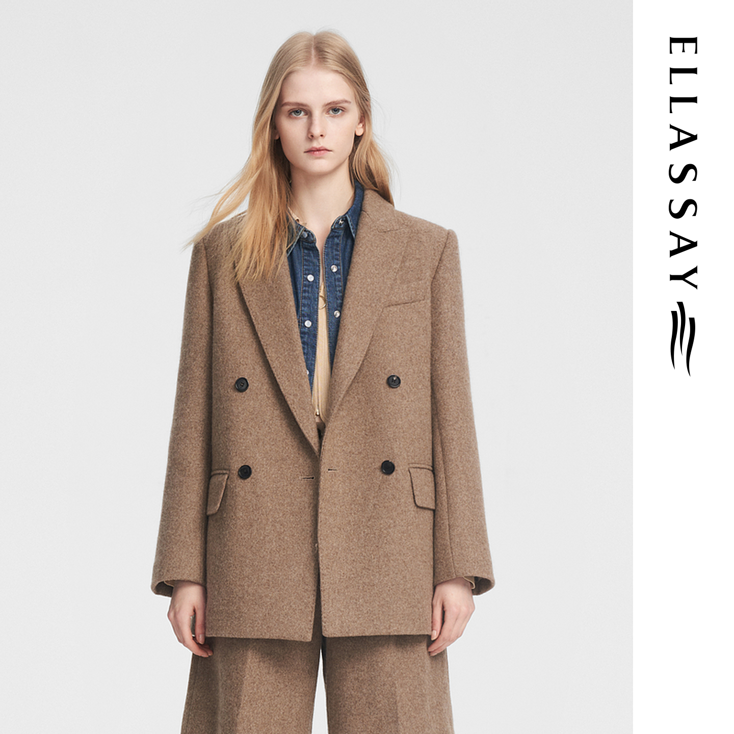 ELLASSAY歌力思秋冬新款绵羊毛复古毛呢外套女EWB353D00800