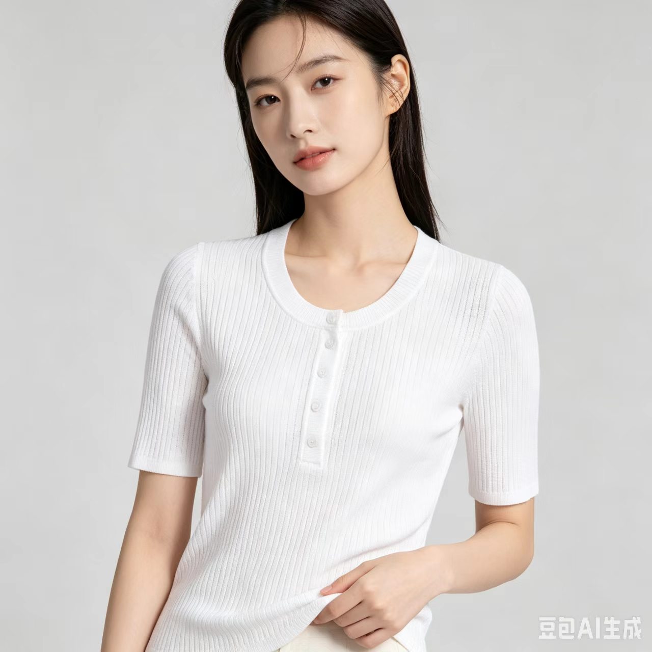 ELLASSAY歌力思春季新款亲肤舒适短袖修身针织衫女EWW351M01200 - 实物图