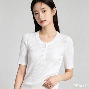 ELLASSAY歌力思春季新款亲肤舒适短袖修身针织衫女EWW351M01200